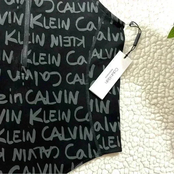 NWT Calvin Klein Perf Black Signature Zip Cotton Thong Snap Bodysuit Size M - Picture 3 of 13